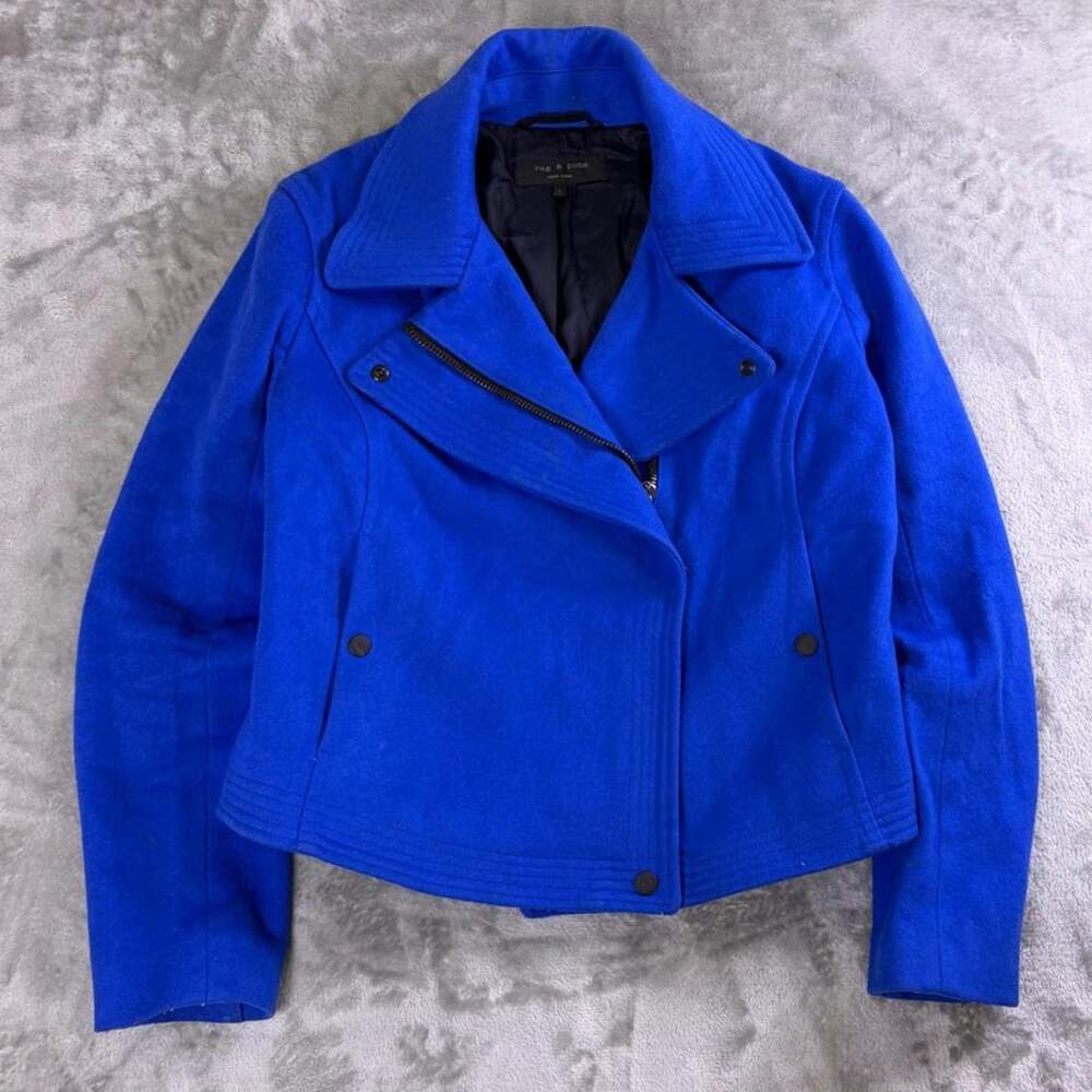 Rag & Bone Runway Grosvenor Wool Moto Jacket Womens 4 Blue Fall 2011 Designer